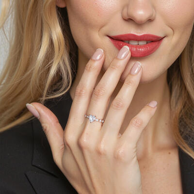 "Only of Mine" Heart Cut Side Stone Engagement Ring