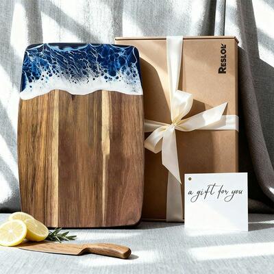 Reslol Dual-Wave Acacia Wood Chopping Board for Kitchen