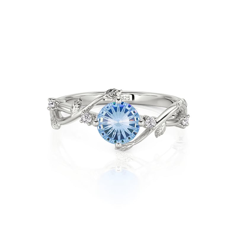 Jeulia Parallel Meet Bypass Vine Leaf Blue Sunflare Cut Engagement Ring