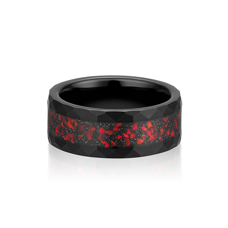 Jeulia Red Stone Inlay Black Tungsten Ring for Men