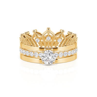 Jeulia Anillo Dedos Tonos De Corona De Talla Redonda En Plata De Ley