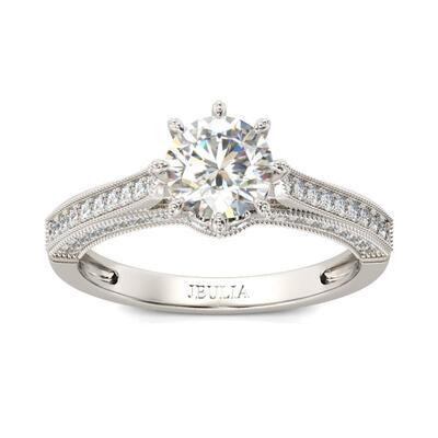 Jeulia Anillo Con Estilo Clásico Milgrain De Talla Redonda En Plata De Ley