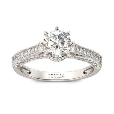 Jeulia Classic Milgrain Round Cut Sterling Silver Ring