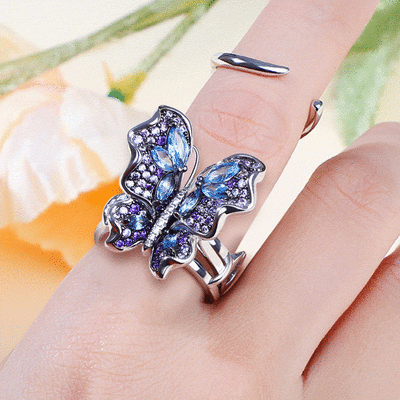 Jeulia Anillo movible con mariposa voladora de piedras de plata de ley
