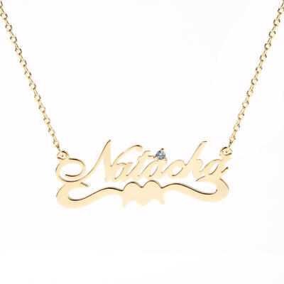 Jeulia "Together Forever" Personalized Sterling Silver Name Necklace with Birthstone