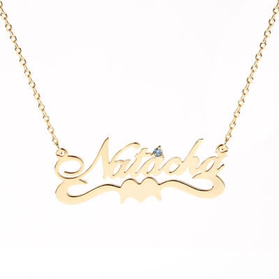 Jeulia "Together Forever" Personalized Sterling Silver Name Necklace with Birthstone