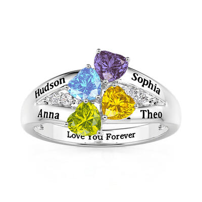 Jeulia Custom 4 Birthstone Heart Engagement Ring Name Engraved