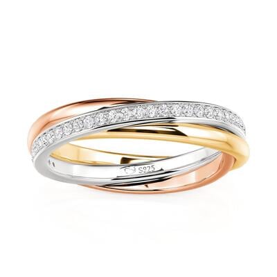 Jeulia Three Tone Round Cut Sterling Silver Women's Band
