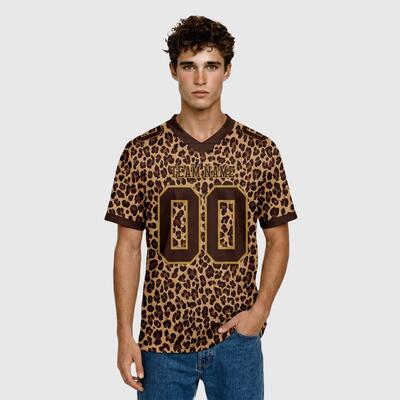 Custom Football Jersey Brown Old Gold 3D Pattern Leopard Print Mesh Authentic