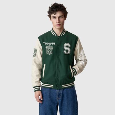 Vintage Green Fantasy School Varsity Jacket, Personalized Team Name & Number, Wizard Inspired Casual Streetwear for Men & Women