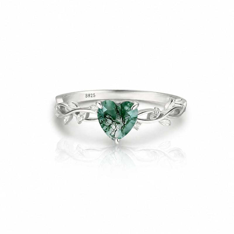 Jeulia Anillo de Corazón en Ágata Musgo Inspirado en la Naturaleza Clásico