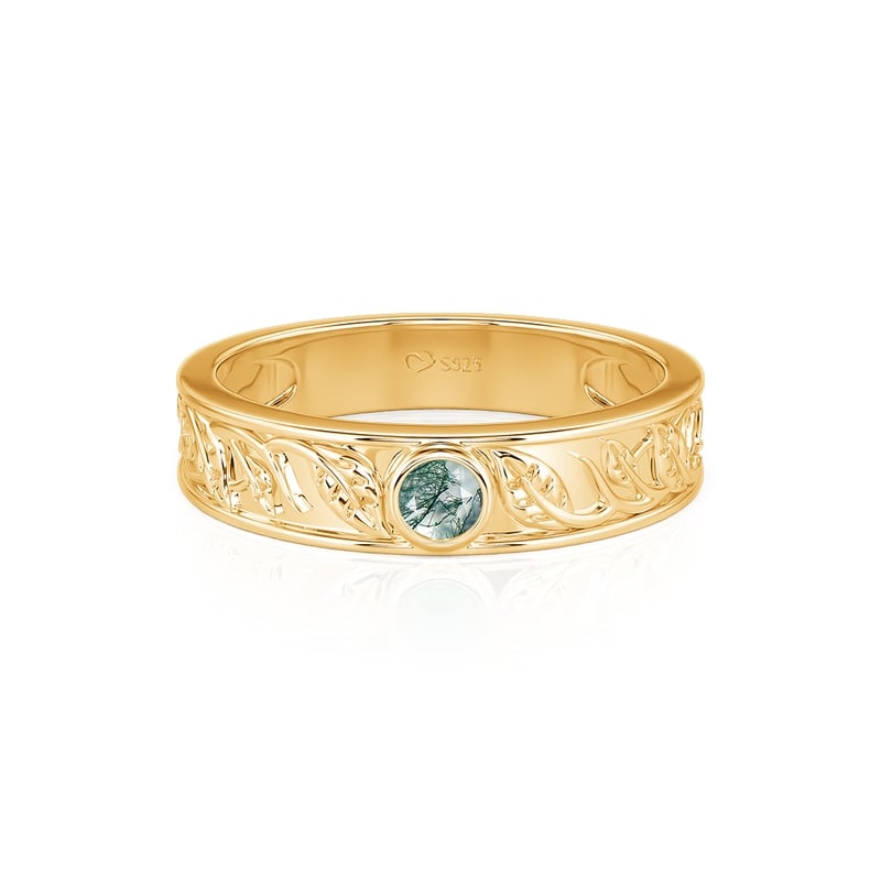 Jeulia Anillo de Boda Oro Hoja de Ágata Musgo para Hombres