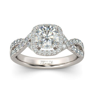 Jeulia Twist Halo Round Cut Sterling Silver Ring