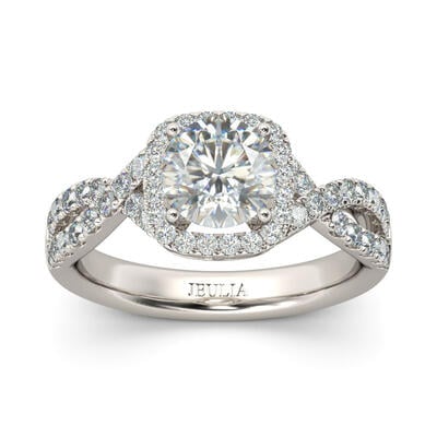 Jeulia Anillo Con Halo Torcido De Talla Redonda En Plata De Ley