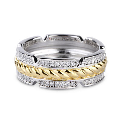 Jeulia Two Tone Rope Sterling Silver Men's Band