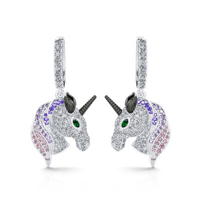 Jeulia "Dreams Come Ture" Unicorn Sterling Silver Earrings