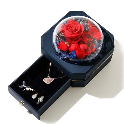 Jeulia Eternal Rose Flower Jewelry Storage Box
