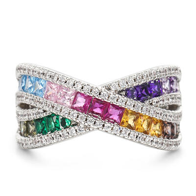 Jeulia Crossover Princess Cut Sterling Silver Women's Band