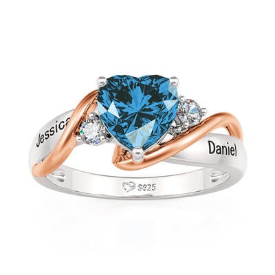 Jeulia Amore Love Custom Heart Promise Ring with Birthstone and Engraved