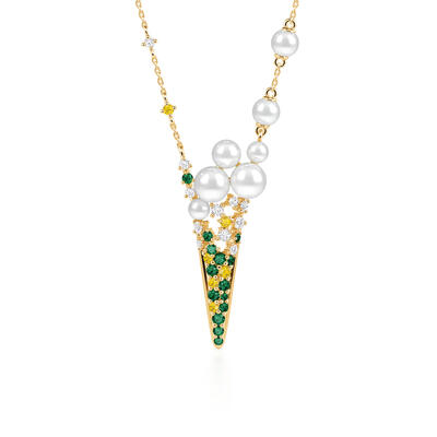 Jeulia Ice Cream Inspired Gold Pearl Necklace