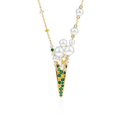 Jeulia Ice Cream Inspired Gold Pearl Necklace