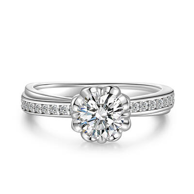 Jeulia Twist Flower Promise Ring Sterling Silver