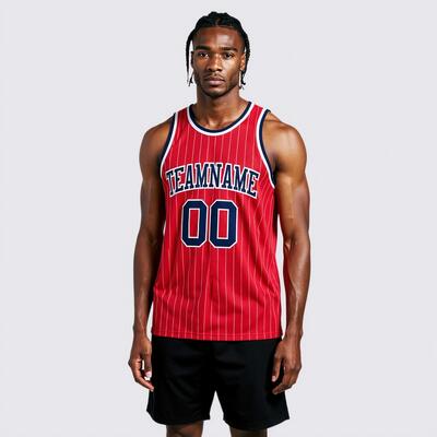 Custom Pinstripe Red Basketball Jersey - Authentic Craft, Crisp Stripes, Comfort Fit