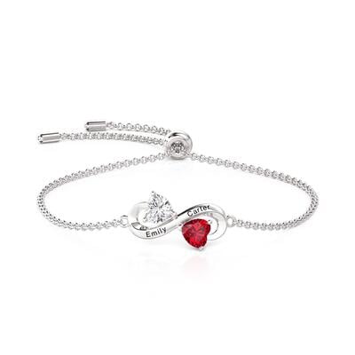 Jeulia Custom Name Infinity Bracelet with 2 Heart Birthstones