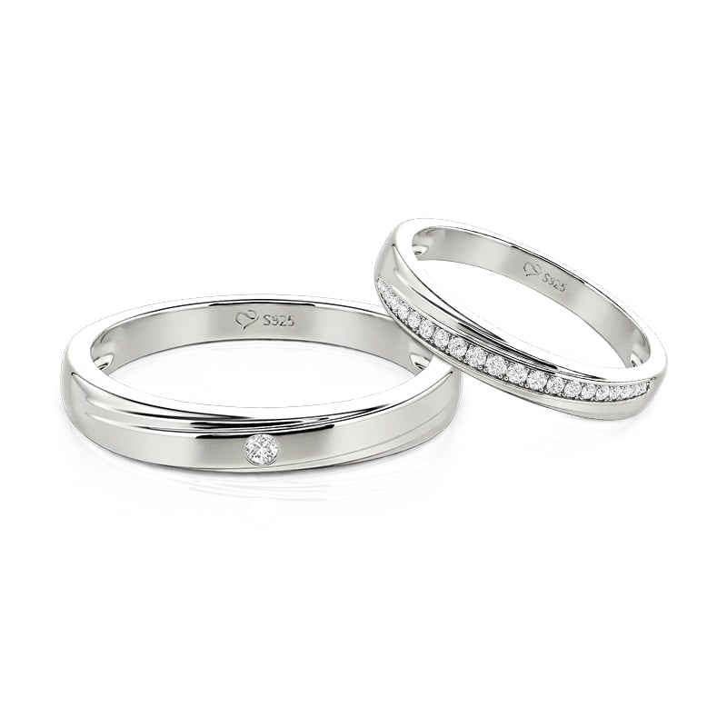 Jeulia Custom Diagonal Wave Couple Ring Set 10K/14K/18K Gold & Platinum