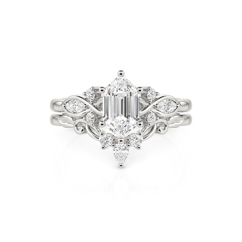 Jeulia Vintage Scrollwork Hexagonal Ring Set Sterling Silver