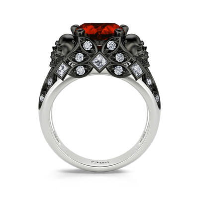 Jeulia "Beating Heart" Skull Design Heart Cut Sterling Silver Ring