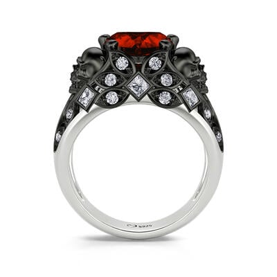 Jeulia "Beating Heart" Skull Design Heart Cut Sterling Silver Ring