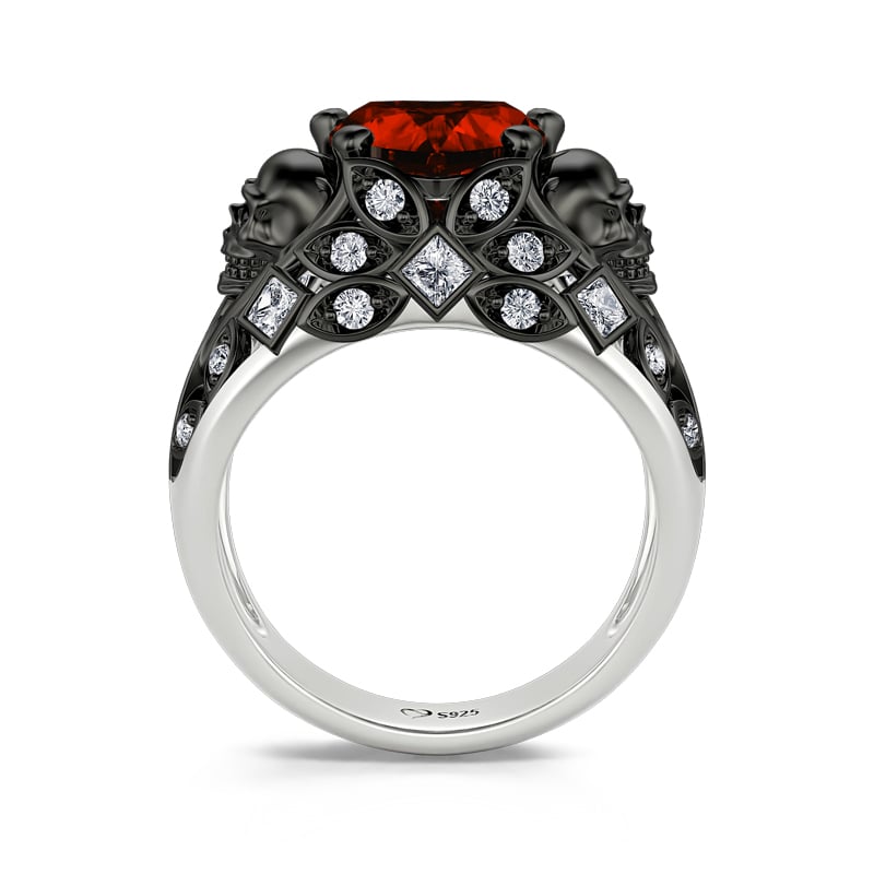 Jeulia "Beating Heart" Skull Design Heart Cut Sterling Silver Ring