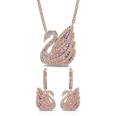 Jeulia Dreamy Swan Rose Gold Tone Sterling Silver Jewelry Set