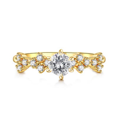 Jeulia Anillo de Compromiso Simple Corte Redondo Plata Esterlina Tono Dorado