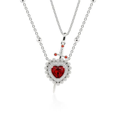 Jeulia ソード カップルズ ルビー ハートネックレス