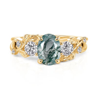 Jeulia Bypass Oval Moss Agate Engagement Ring