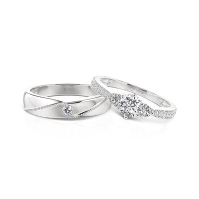 Jeulia Classic Reverse Tapered Couple Rings Set Sterling Silver