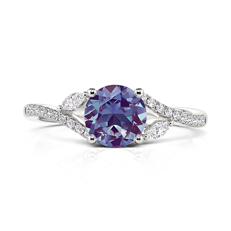 Jeulia Split Shank Round Alexandrite Engagement Ring