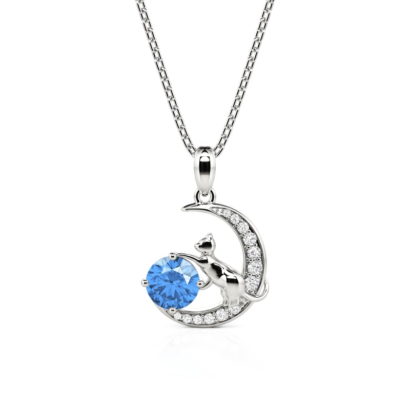 Jeulia Colgante Personalizado "Gato en la Luna" con Piedra de Nacimiento en Plata de Ley