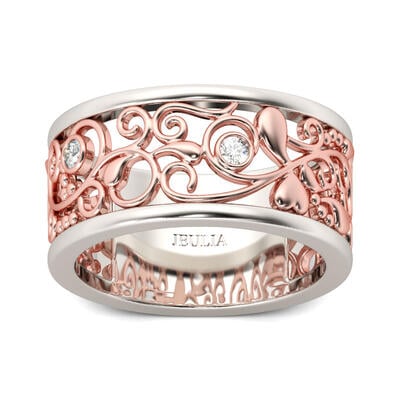Jeulia Two Tone Round Cut Sterling Silver Women's Band