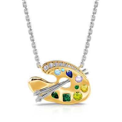 Jeulia "Art and Life" Paintbrush&Palette Sterling Silver Necklace