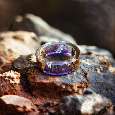 Reslol Elegant Purple Resin-Infused Wood Ring