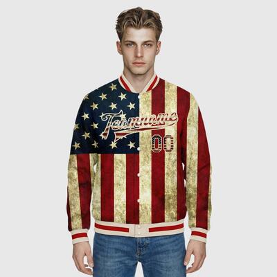 Custom American Flag Vintage Full-Snap Varsity Letterman Jacket – Ideal for Patriotic Events and Retro Casual Outings