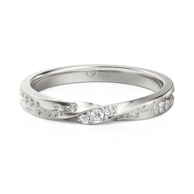 Jeulia Women's Three Stone Engraved Vine Silver Wedding Band