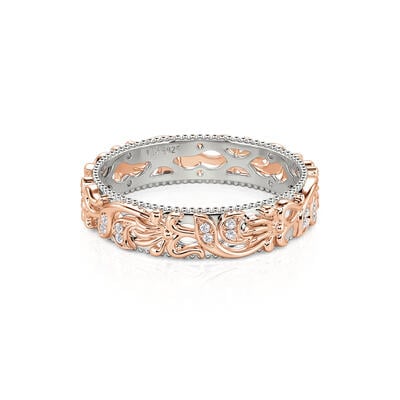 Jeulia Two Tone Floral and Leaf Carved Unique Sterling Silver Women's Band