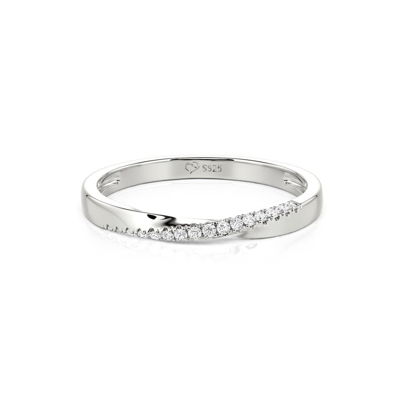 Jeulia Simple Twisted Silver Pave Wedding Band for Women
