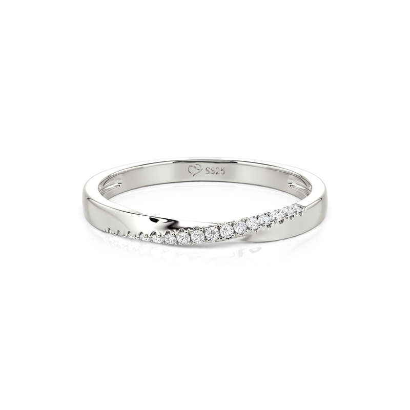 Jeulia Simple Twisted Silver Pave Wedding Band for Women