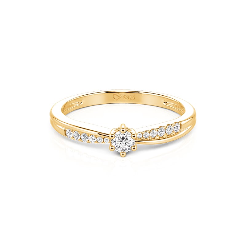 Jeulia Gold Crossover Pave Round Solitaire Promise Ring