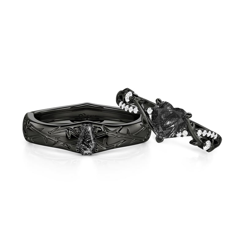 Jeulia Gothic Thorns Black Rutilated Quartz Rings for Couples